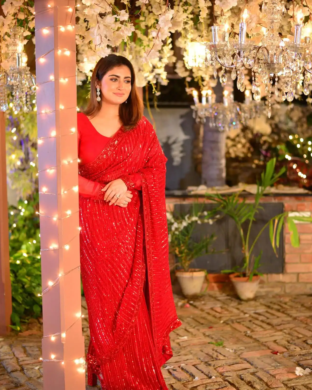 Dazzling Red Color Georgette Embroidery Sequence Work Saree - Image 2