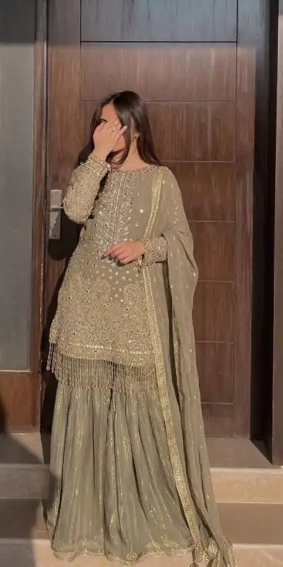 Dazzling Tan Color Georgette Sequence Embroidery Salwar Suit