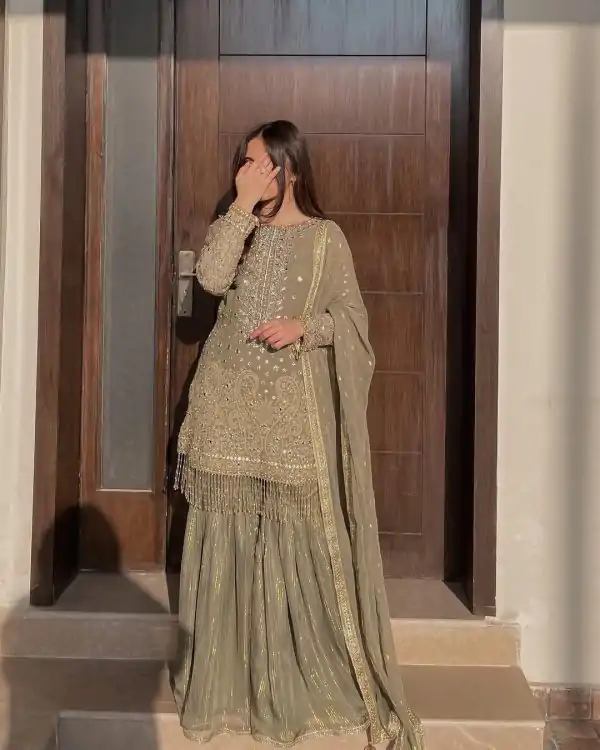 Dazzling Tan Color Georgette Sequence Embroidery Salwar Suit