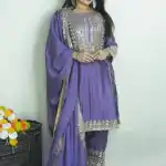 Elegant Dark Violet Color Chinnon Silk Embroidery Salwar Suit