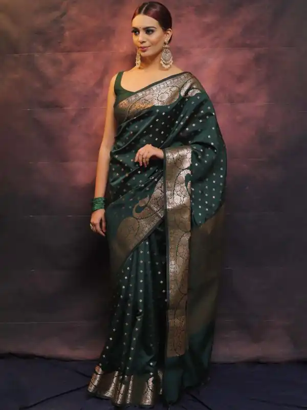 Elegant Green Soft Lichi Silk Beautiful Rich Pallu All Over Saree