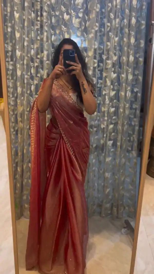 Elegant Peach Soft Jimmy Choo Embroidery Sequence Saree