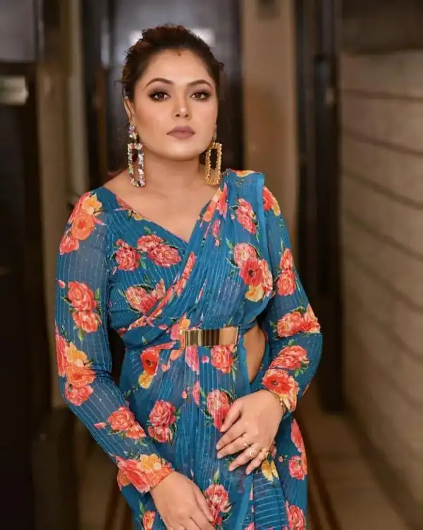 Fancy Royal Blue Color Georgette Digital Printed All Over Saree