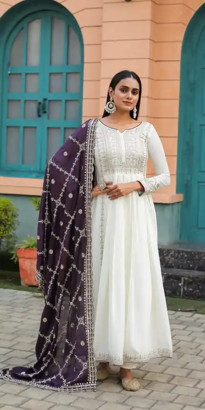Fancy Violet Color Chinon Silk Embroidery Sequence Salwar Suit