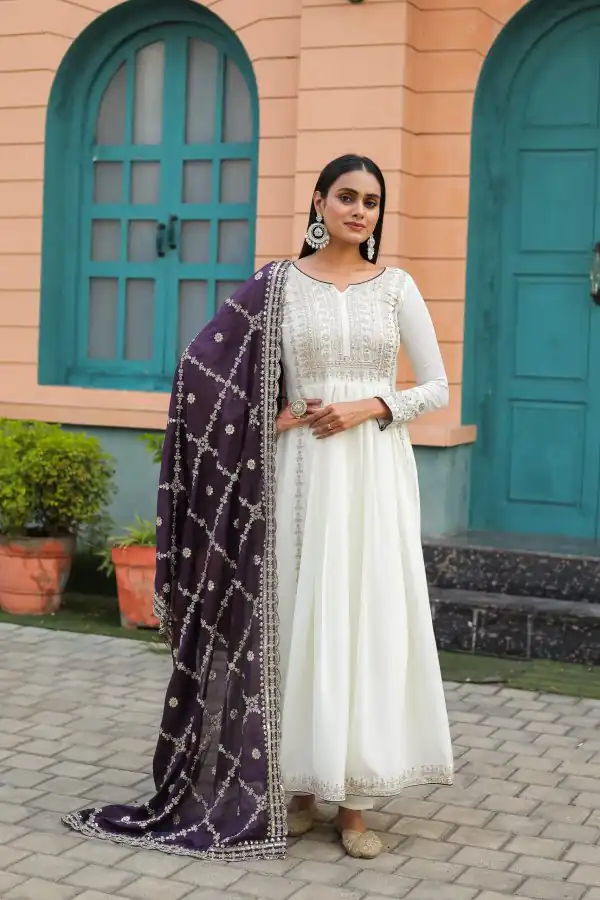 Fancy Violet Color Chinon Silk Embroidery Sequence Salwar Suit