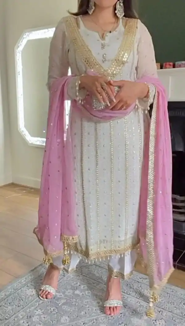 Fine Pink Color Georgette Embroidery Sequence Salwar Suit