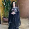 Glamorous Black Color Fox Georgette Embroidery Lace Gown