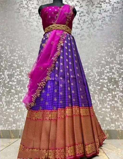 Glamorous Blue Color Kanjivaram Silk Zari Design Half Saree