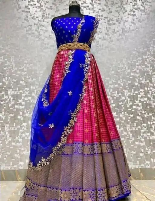 Glamorous Pink Color Kanjivaram Silk Zari Design Half Saree