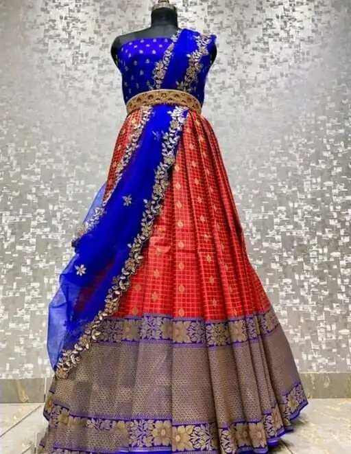 Glamorous Red Color Kanjivaram Silk Zari Design Half Saree