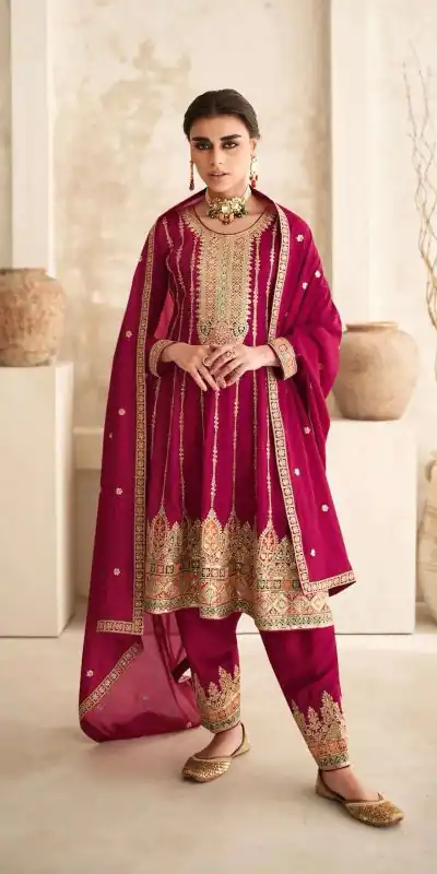 Glamorous Red Color Premium Silk Embroidery Work Sharara Suit