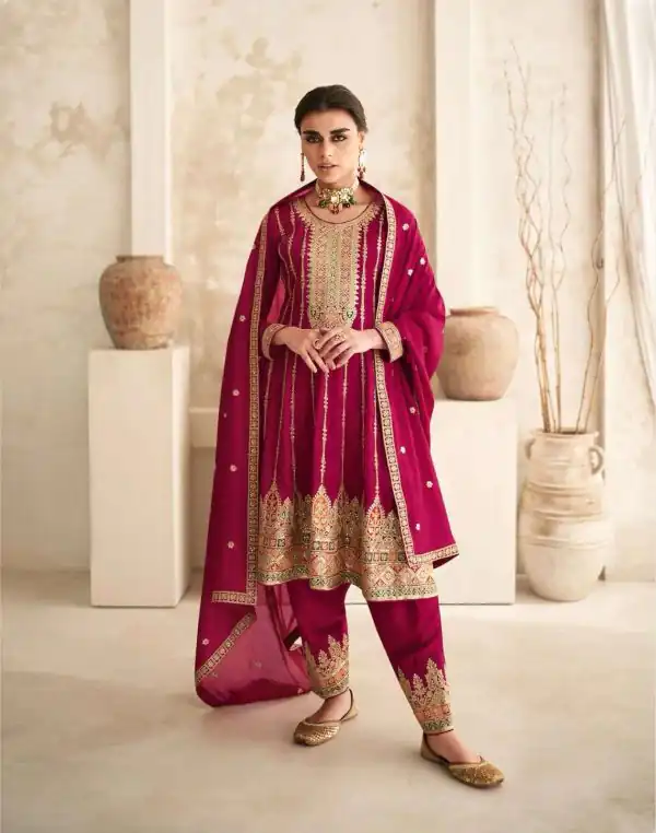 Glamorous Red Color Premium Silk Embroidery Work Sharara Suit