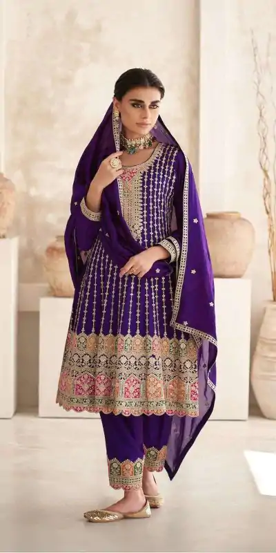 Glamorous Violet Premium Silk Embroidery Work Sharara Suit