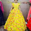 Glamorous Yellow Color Chinon Digital Printed Work Gown