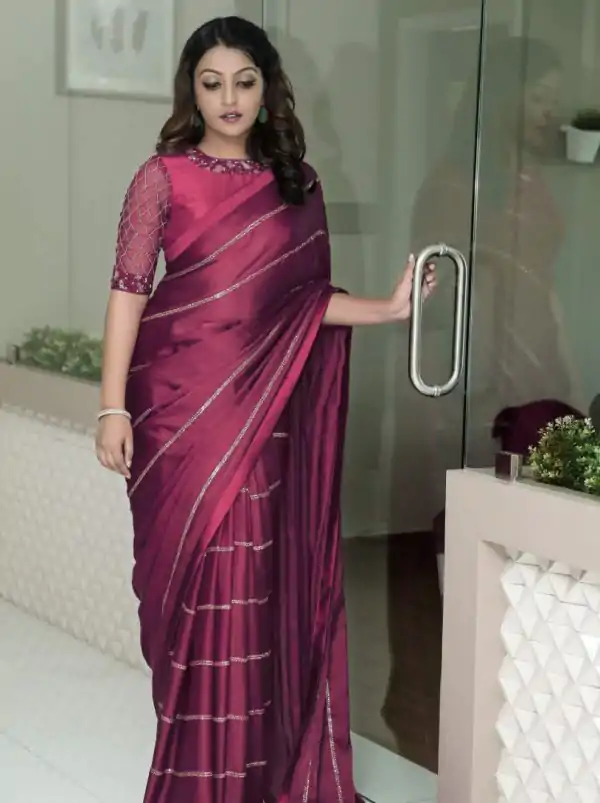 Good-Looking Purple Color Vichitra Fabric And Sequence Saree
