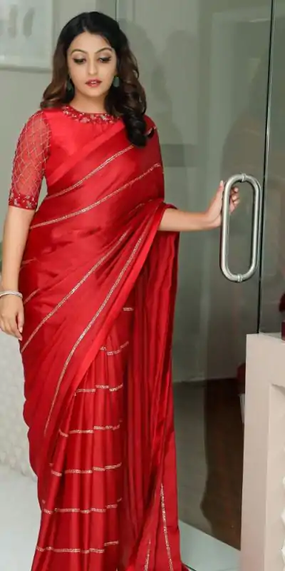 Good-Looking Red Color Vichitra Fabric And Sequence Work Saree