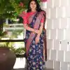 Graceful Blue Color Kashmiri Running Thread Zari Work Saree