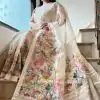 Graceful White Color Plain Linen Digital Printed All Over Saree