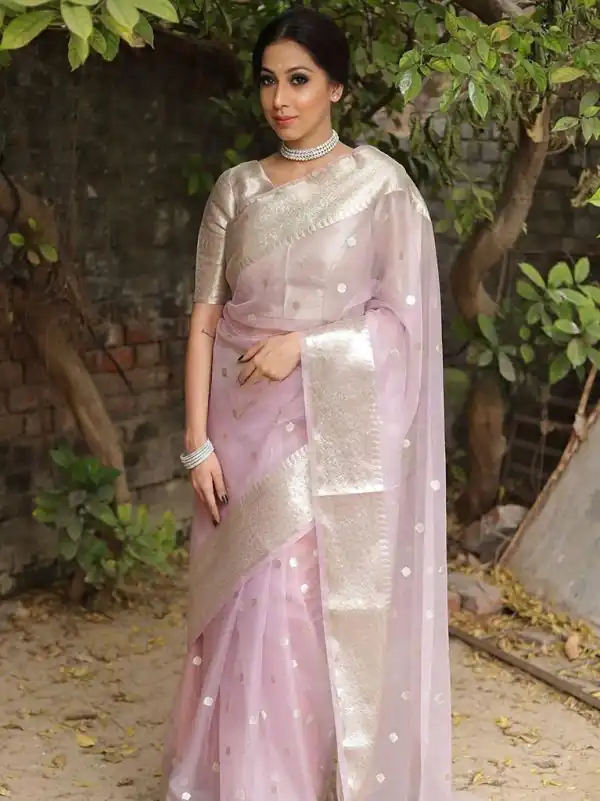 Grand Baby Pink Color Organza Jacquard Butti Worked Saree