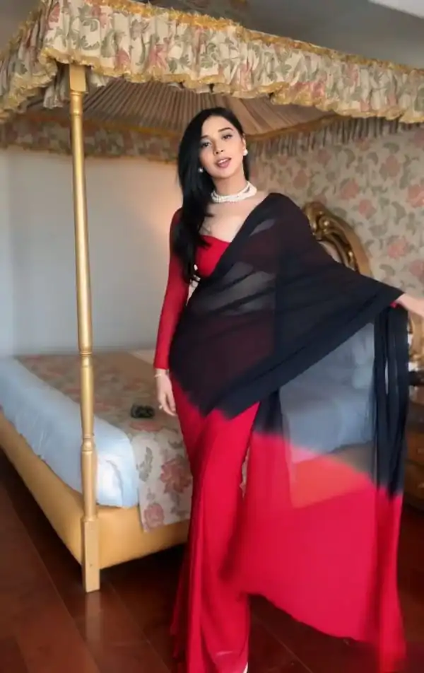Grand Black & Red Color Soft Georgette Silk Design All Over Saree