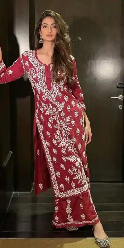 Grand Red Color Georgette Thread Embroidered Salwar Suit