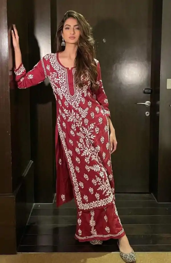Grand Red Color Georgette Thread Embroidered Salwar Suit