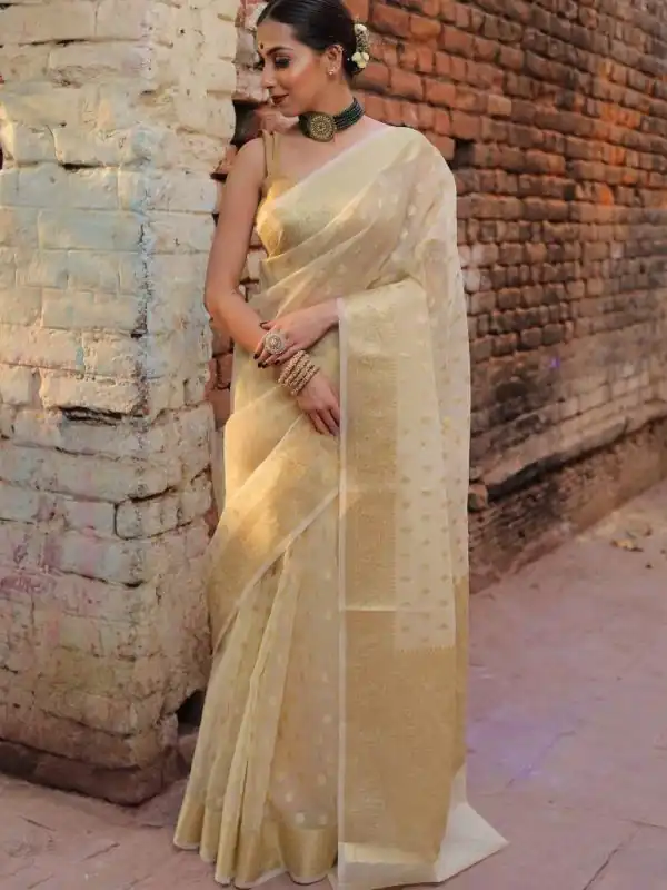 Grand Yellow Color Organza Jacquard Butti Worked Saree