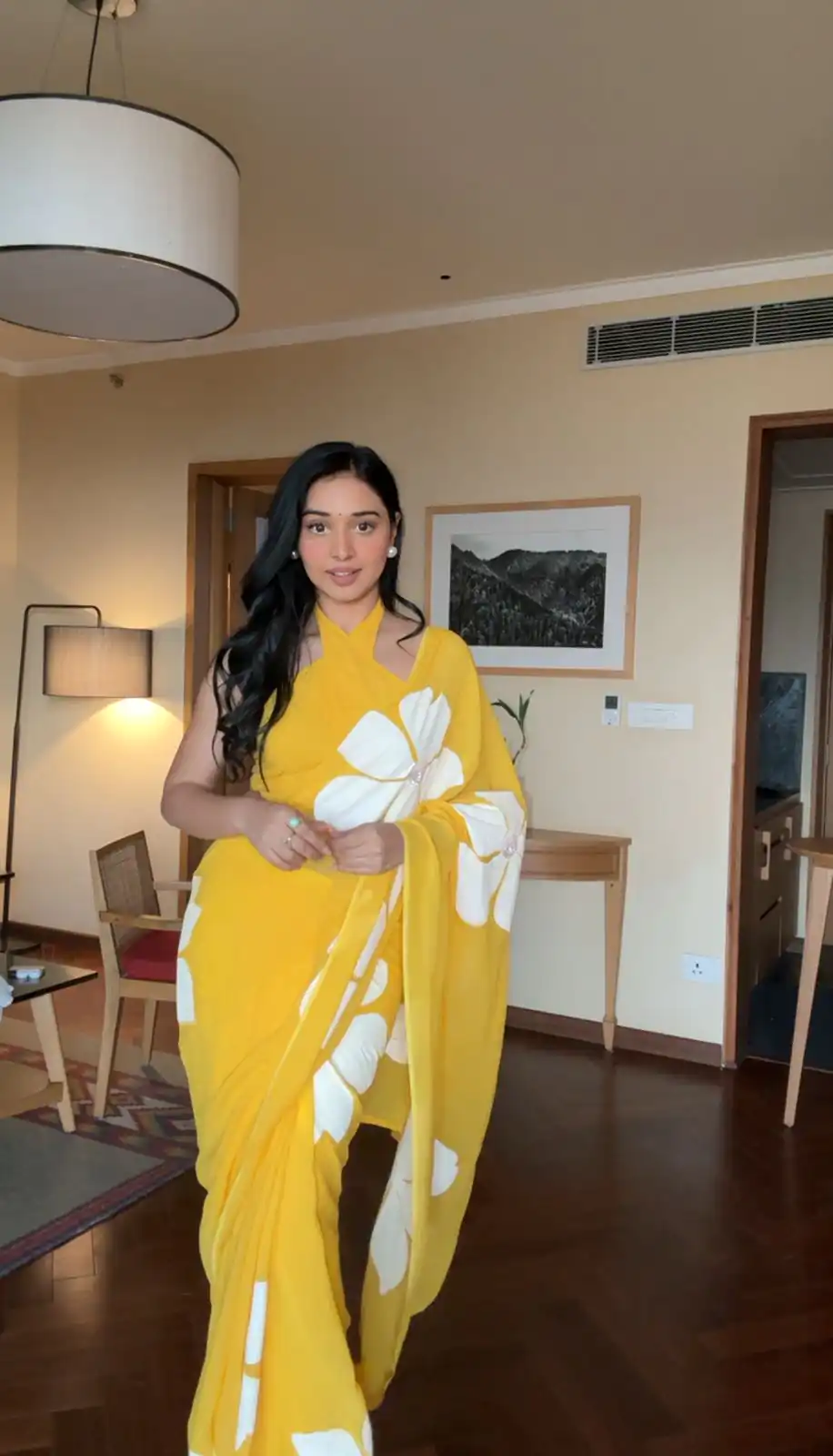 Aglow Yellow Color Pure Soft Georgette Silk Design All Over Saree - Image 6