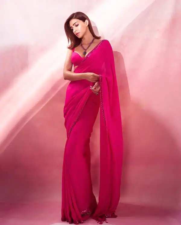 Kriti Sanon Pink Georgette Embroidery Deual Sequence Saree