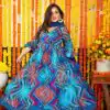 Majestic Blue Color Chiffon Digital Prints Embroidery Gown
