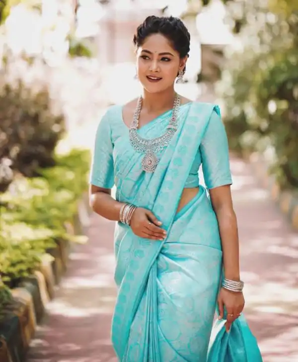 Majestic Sky Blue Color Soft Lichi Silk Jacquard  All Over Saree