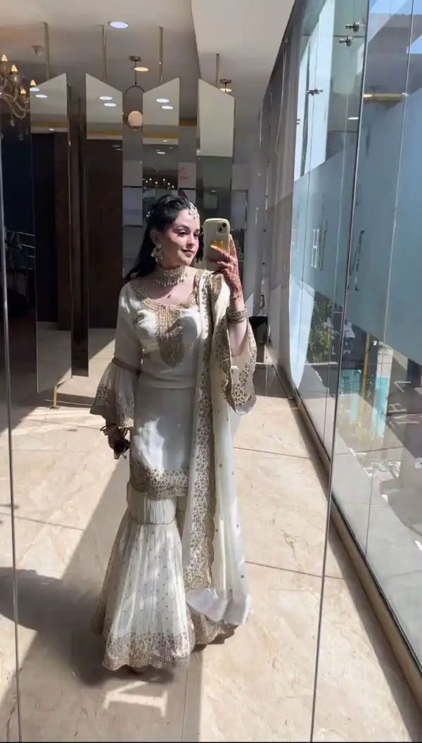 Majestic White Color Faux Georgette Embroidery Salwar Suit