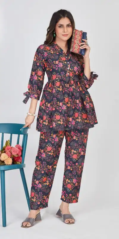 Mesmerizing Black Color Soft Poly Linen Print Work Kurti