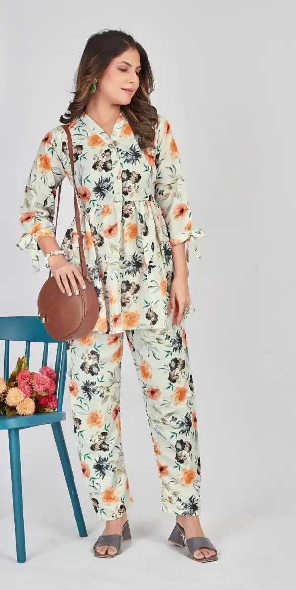 Mesmerizing Cream Color Soft Poly Linen Print Work Kurti