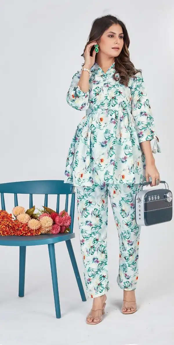 Mesmerizing Green Color Soft Poly Linen Print Work Kurti