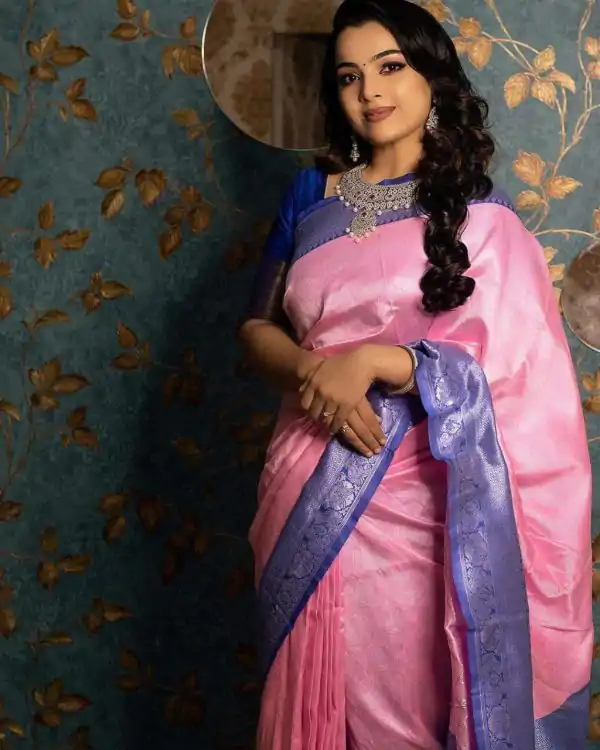 Mesmerizing Light Pink Color Soft Lichi Silk Beautiful Design Saree