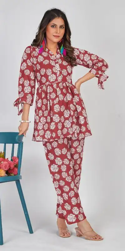 Mesmerizing Maroon Color Soft Poly Linen Print Work Kurti