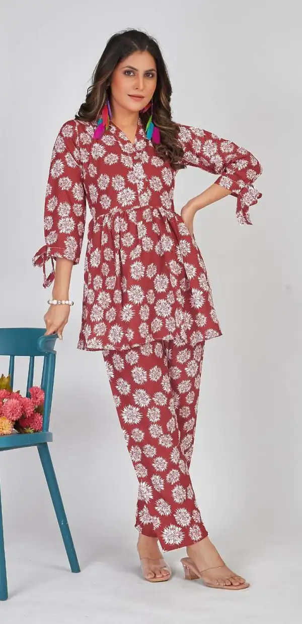 Mesmerizing Maroon Color Soft Poly Linen Print Work Kurti