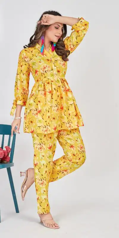Mesmerizing Yellow Color Soft Poly Linen Print Work Kurti