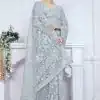 Mystical Blue Color Butterfly Net Embroidery Sequence Saree