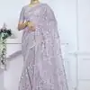 Mystical Light Purple Butterfly Net Embroidery Sequence Saree