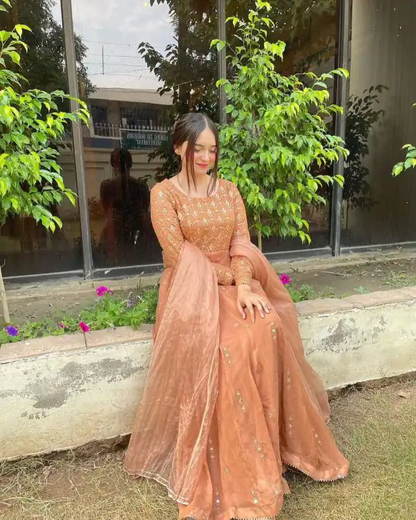 Mystical Peach Color Georgette Thread Sequence Anarkali Suit