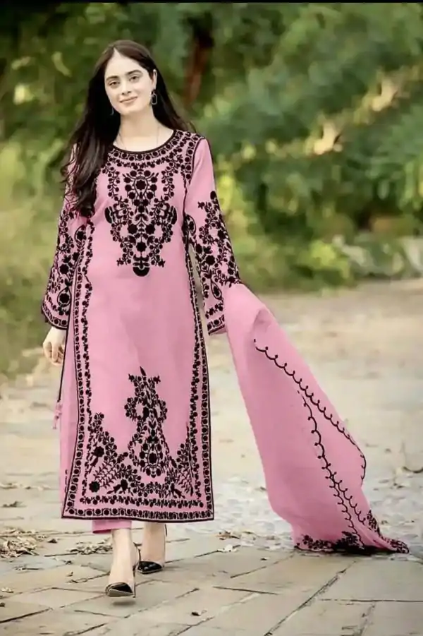 Mystical Pink Color Georgette Embroidery Sequins Sharara Suit