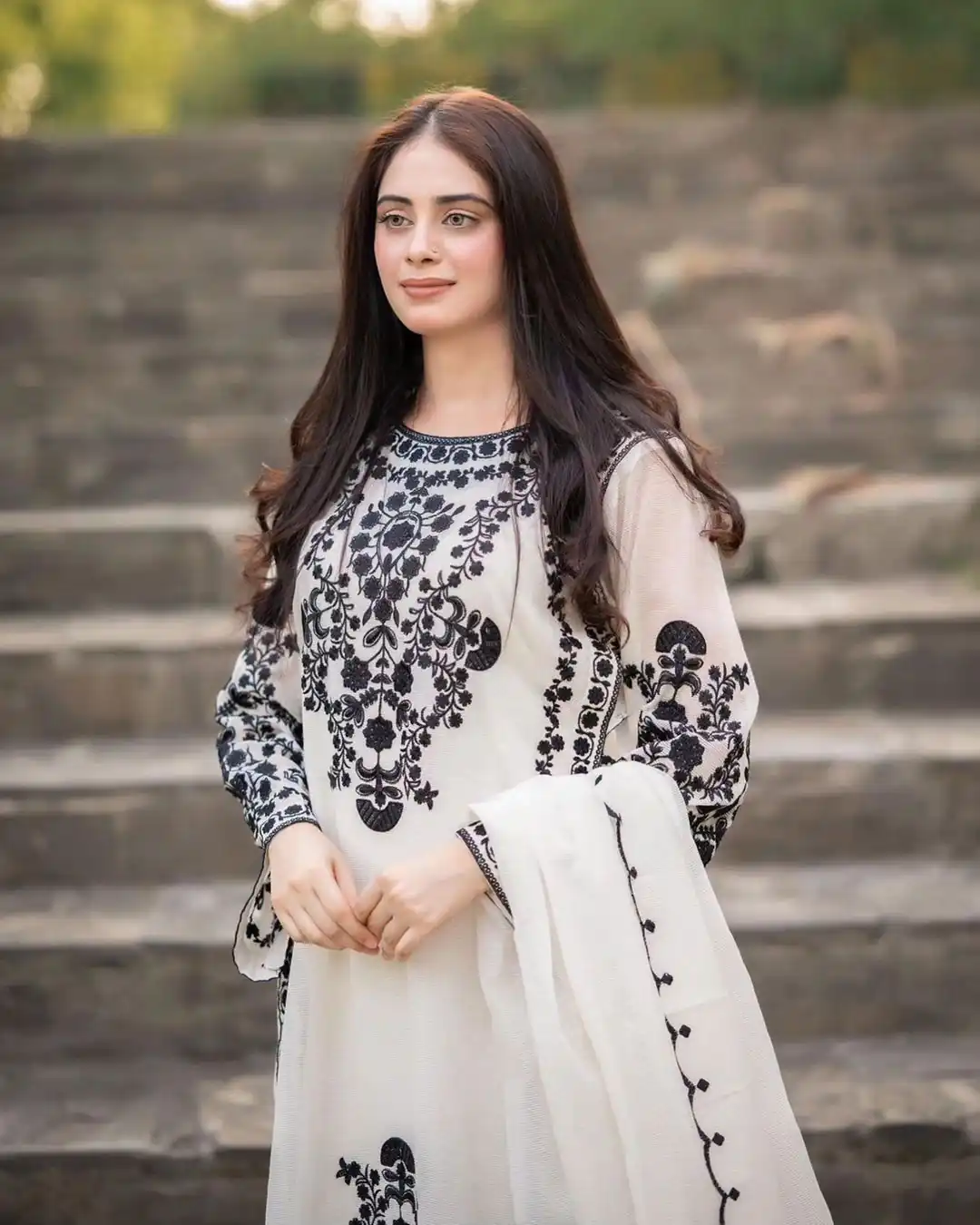 Mystical White Color Georgette Embroidery Sequins Sharara Suit - Image 3