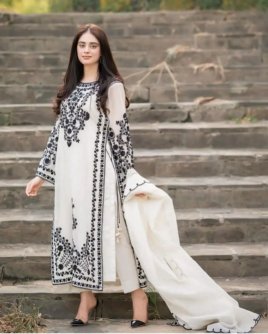 Mystical White Color Georgette Embroidery Sequins Sharara Suit - Image 2