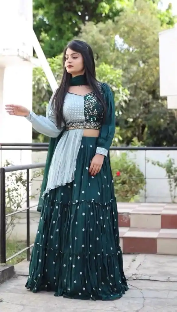 Modal Green Color Heavy Chinon Embroidery Lehenga Choli