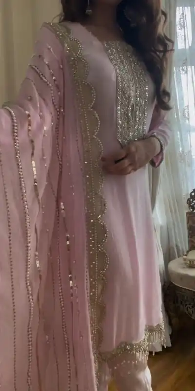 Nice Baby Pink Georgette Embroidery Diamond Handwork Salwar Suit