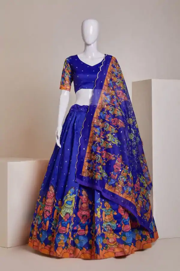 Nice Blue Silk Embroidery Sequins Amazing Print Lehenga Choli