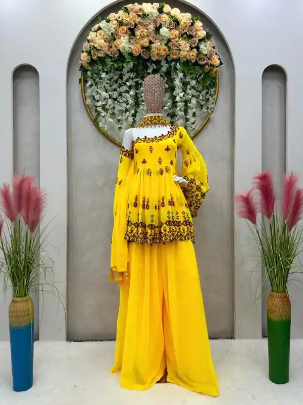 Nice Yellow Color Georgette Thread Sequence Work Salwar Suit