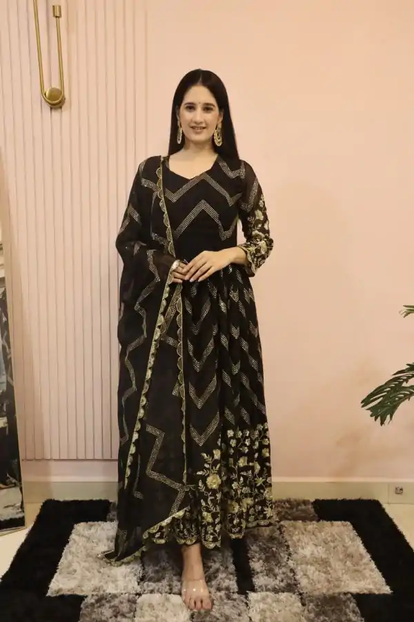 Peaceful Black Color Georgette Sequence Embroidery Gown